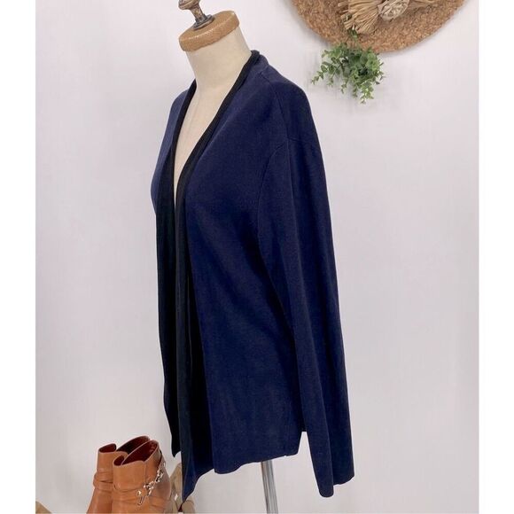 Eileen Fisher Long Open Front Duster Cardigan Shawl Neck‎ Tencel Navy Black  XL - Picture 2 of 14